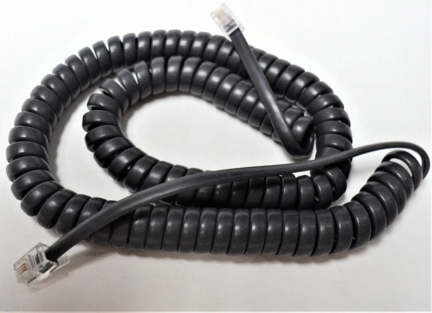 Black Curly Phone Cord, 12 Ft Uncoiled / 2 Ft Coiled, Compatible with All Landline Phones for Home or Office Use