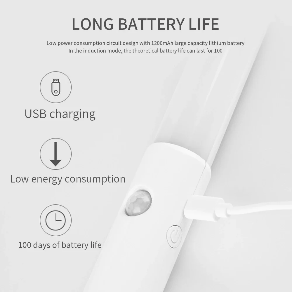 Cordless Hand-Held LED Desk Lamp, 3 cores, carregamento USB, durável, resistente, Auto Movimento, Closet, Roupeiro, Quarto, Cabeceira, 360