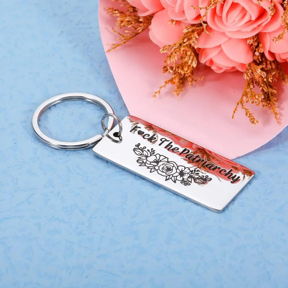 F**k The Patriarchy Keychain Inspirational Gift for Best Friend Her Women Feminist Stocking Stuffers Her Activist Gift for Girl view 2