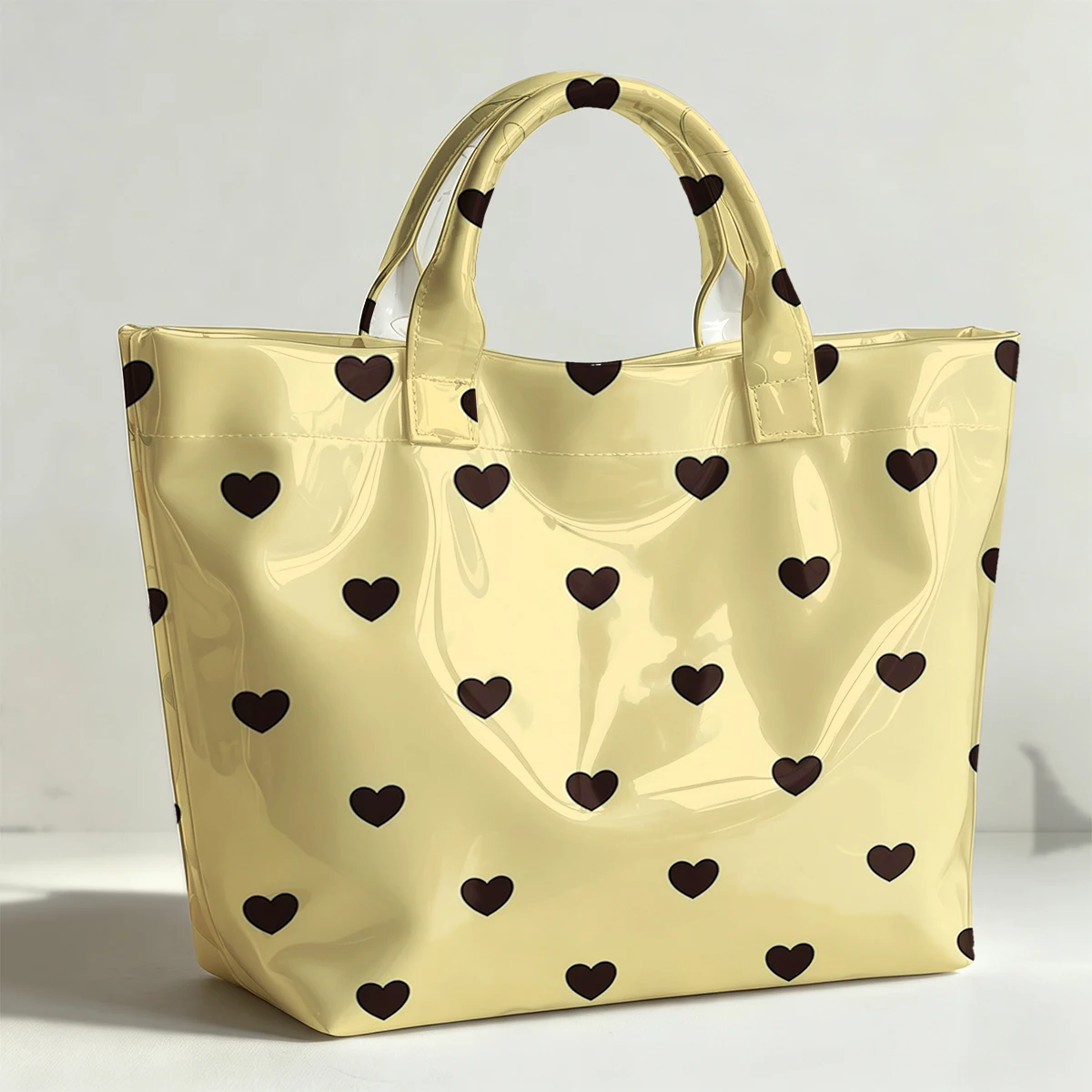 Butterscotch Hearts Fashion Bag Transparent PVC Waterproof Handbag Large Capacity Daily Commute Shoulder Tote Mummy Bag