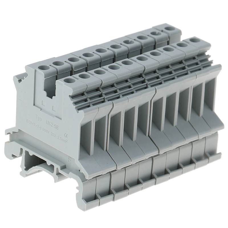 10pcs Rail Terminal Block Universal Panel Mount UK 2.5B 32A Screw Connection