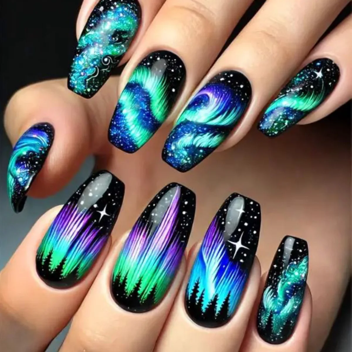 24 قطعة/المجموعة/مجموعة أظافر صناعية متوسطة الطول للنساء والفتيات Y2K متدرجة أرجواني أزرق أصفر أخضر مربع أطراف اللوز اضغط على الأظافر الصناعية