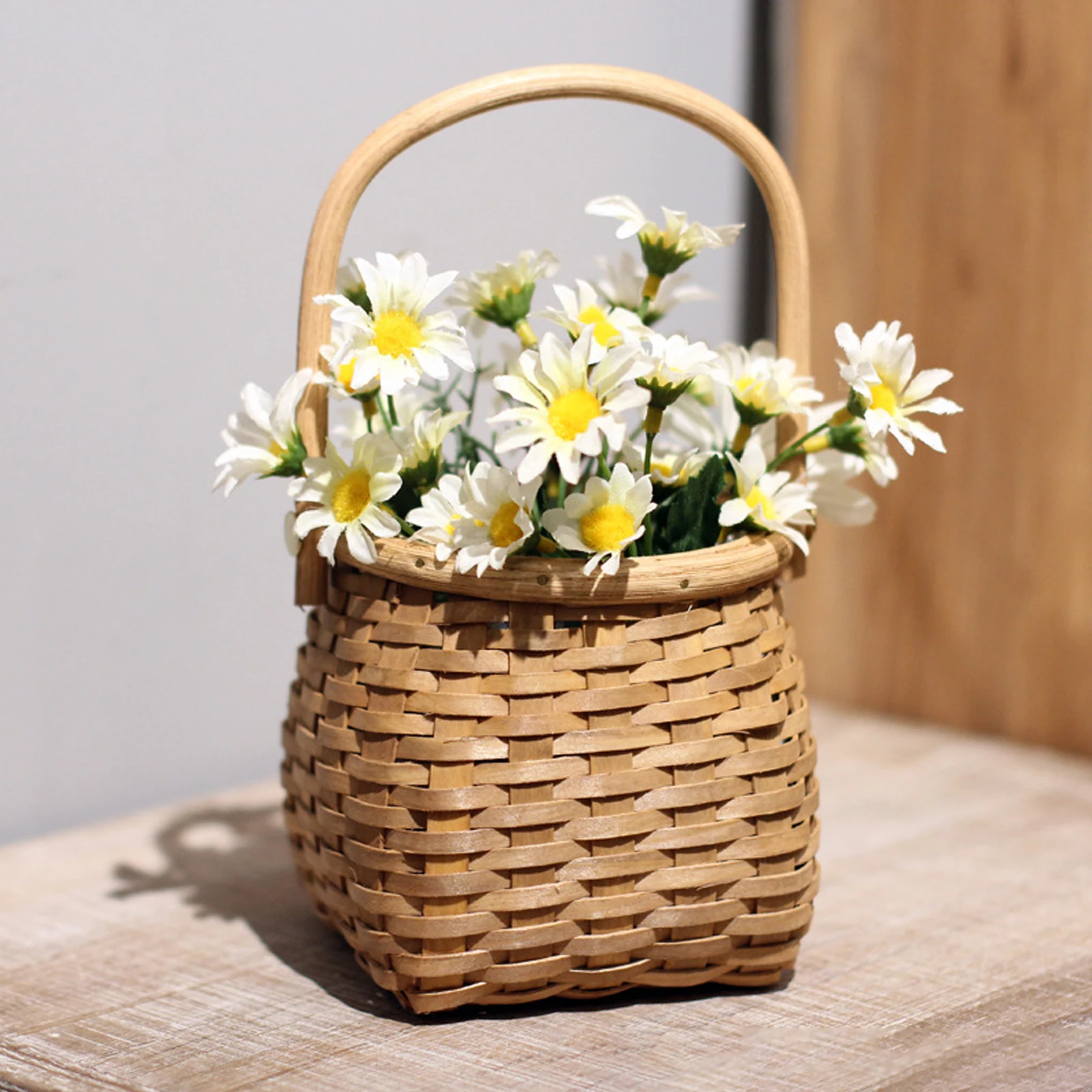 Wooden Hand-held Basket Vintage Flower Girl Basket with Handle Candy Clothes Toy Storage Bix Organizer Wedding Party Decoration