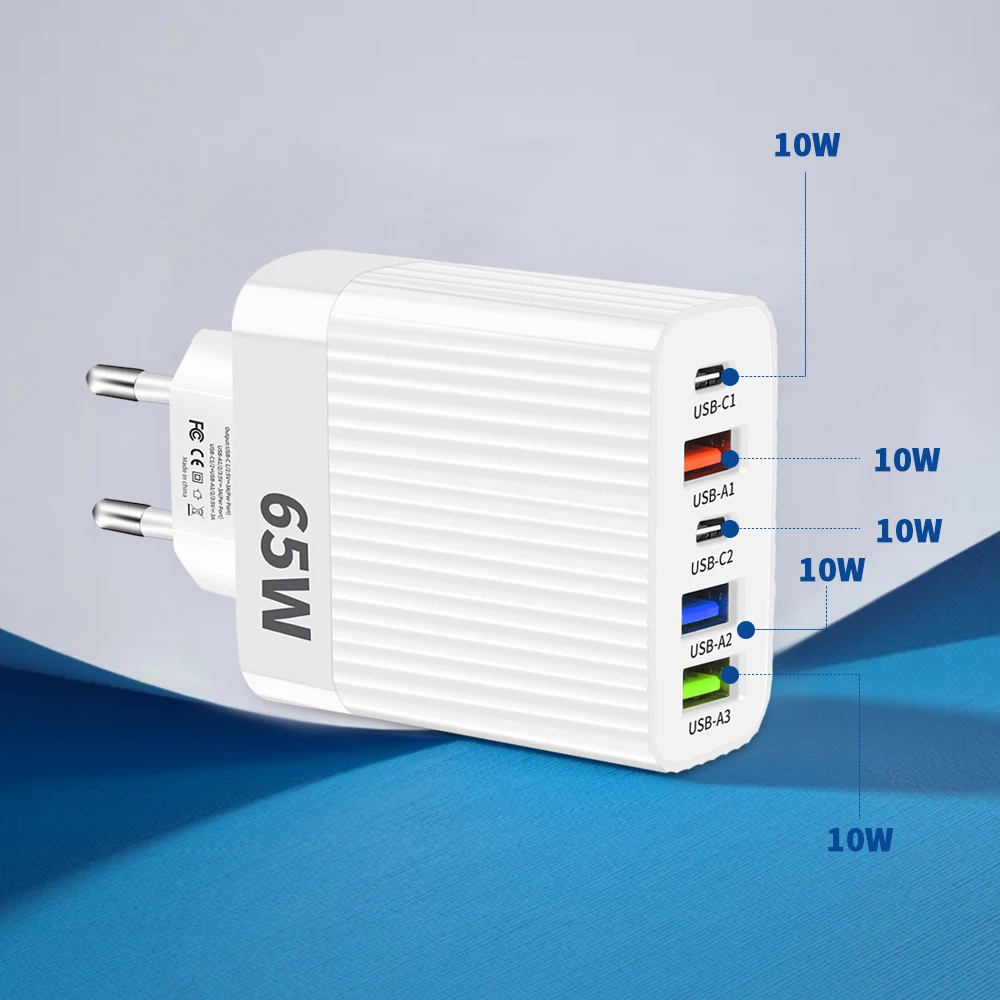 PD متعدد المنافذ 65 واط شاحن الهاتف شحن سريع شاحن الهاتف المحمول محول الطاقة آيفون Xiaomi هواوي سامسونج الجدار شاحن #5