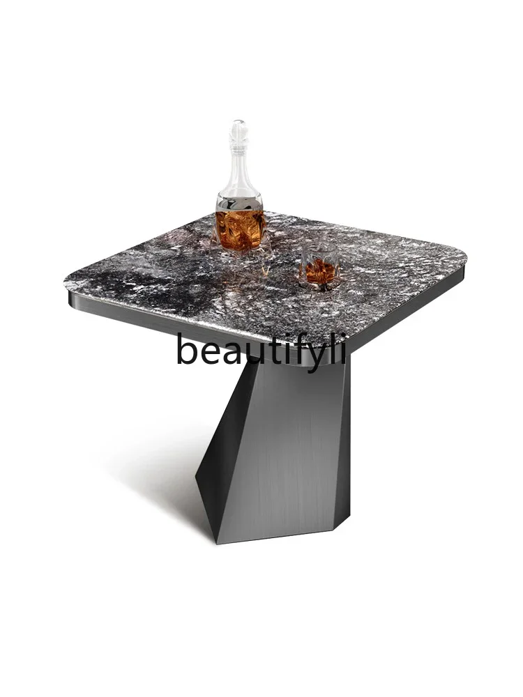 

Light luxury rock slab corner table Italian creative sofa small coffee table living room balcony square edge table