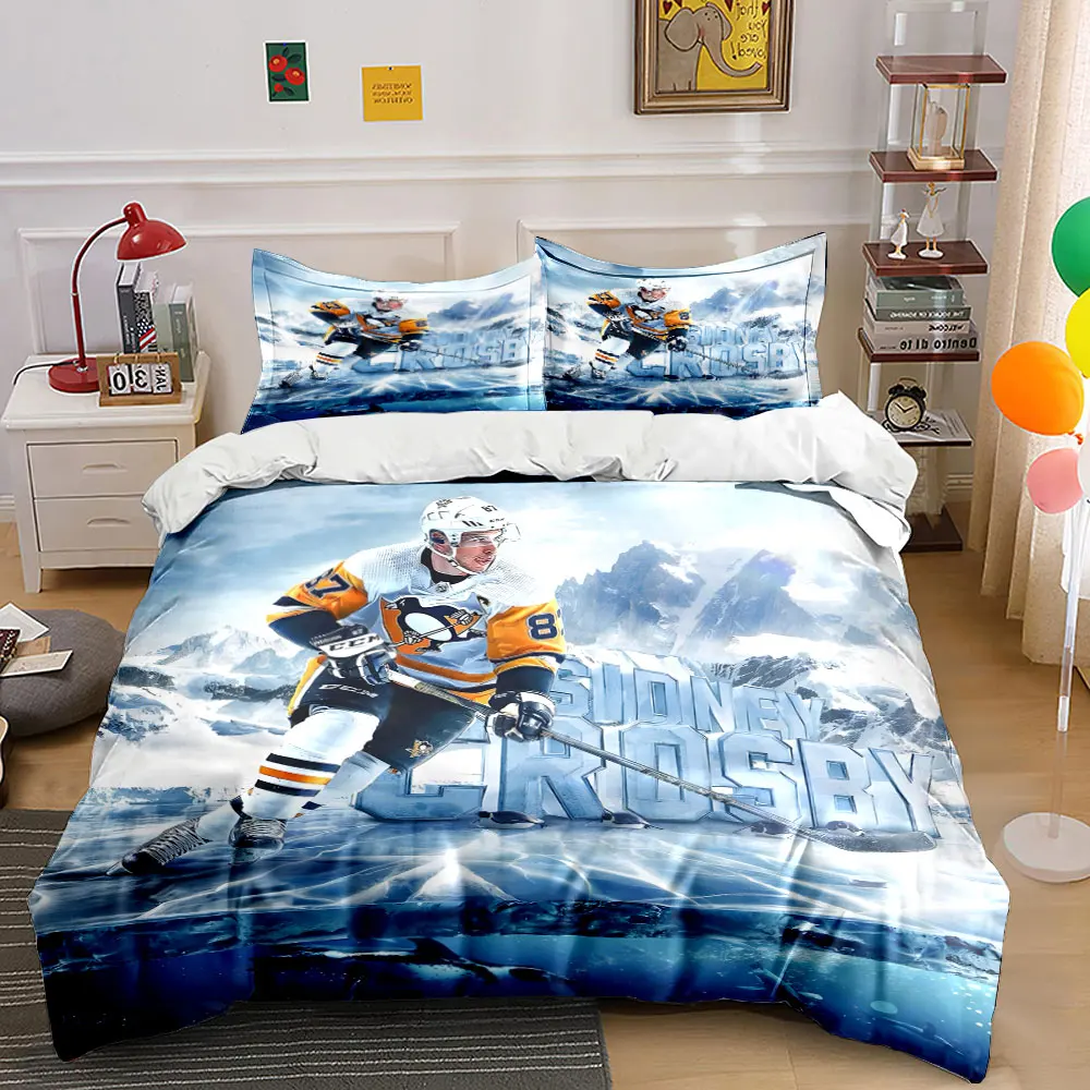 Ice hockey player with icy backdrop Printed Duvet Cover Set 1 Duvet Cover+2 Pillowcase Multi Size Bedroom Bedding Decoration