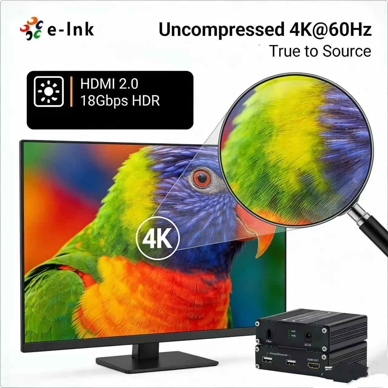 ميني 4K / 60 هرتز HDMI 2.0 KVM USB عبر موسع الألياف البصرية