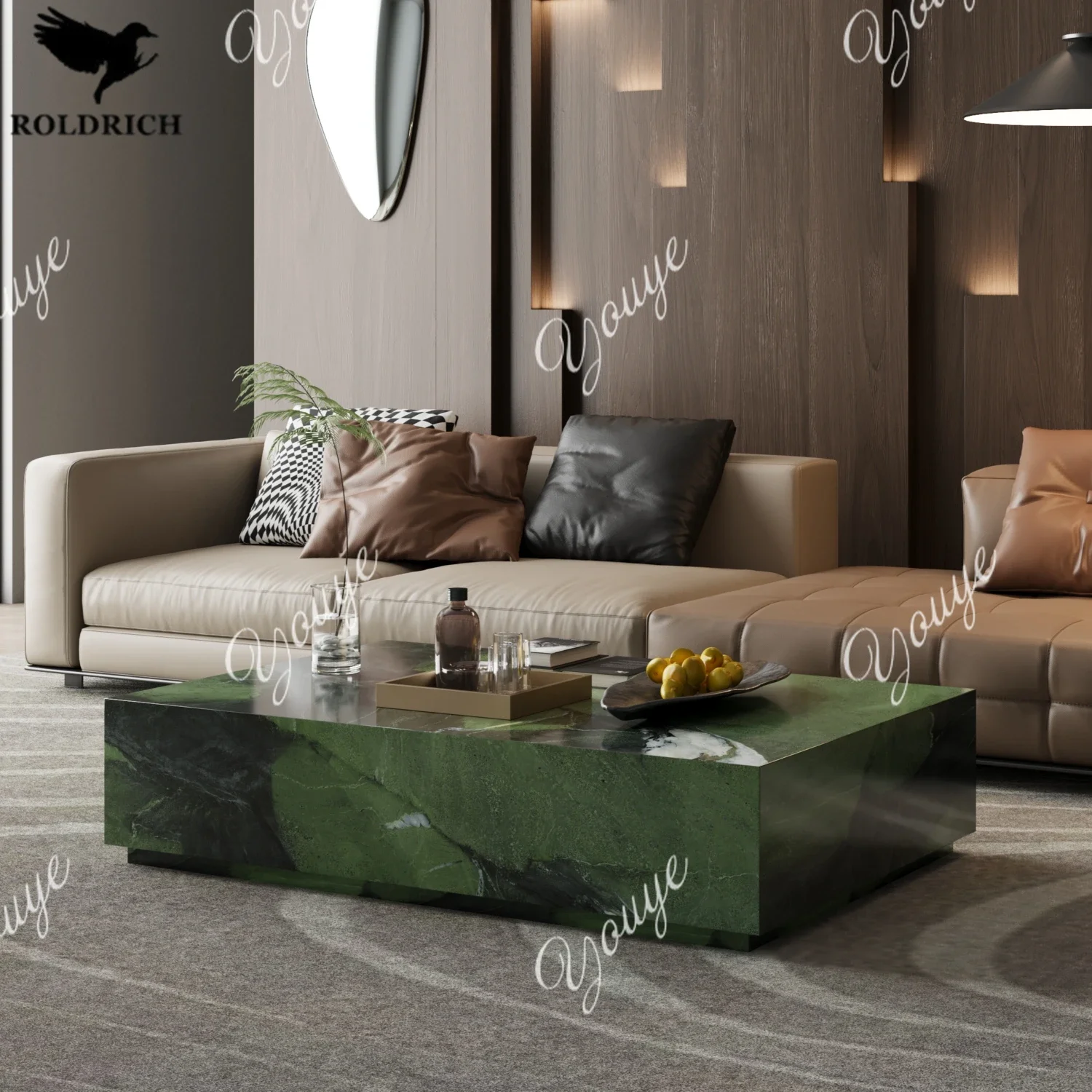 F Red travertine marble living room floor box coffee table medieval large and small apartment luxury stone rock slab tea edge