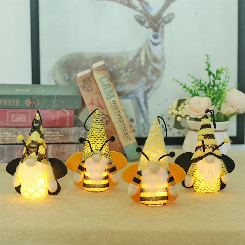 Glowing Bee Gnome with Led Lights Scandinavian Bee Gnome Gifts Spring Summer Home Decoration Farmhouse Kitchen Table Ornaments