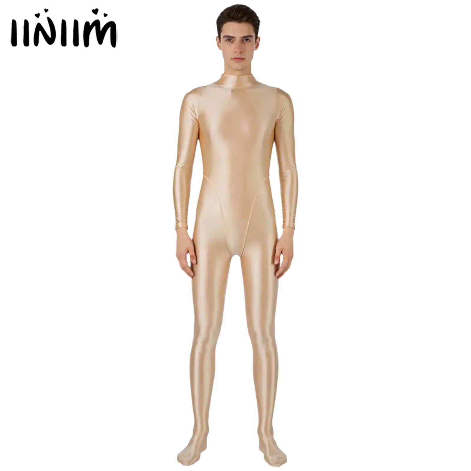 

Мужское нижнее белье, масляный глянцевый полный боди, купальник с воротником-стойкой и длинными рукавами, цельный комбинезон, комбинезон, купальник Rash Guard