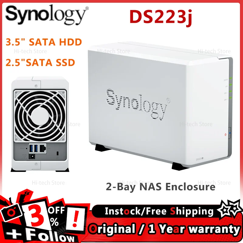 Synology DiskStation DS223j 2-Bay NAS Enclosure Designed as an efficient one-stop solution for all your data storage needs