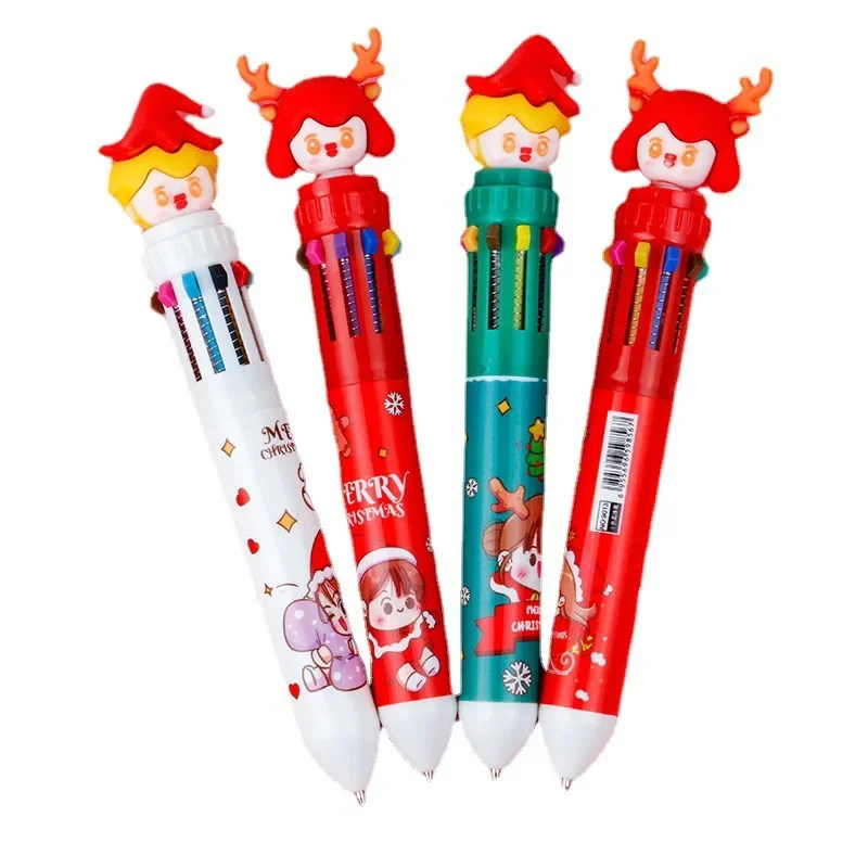 24Pcs creative cartoon head Christmas multi-color ballpoint pen, Christmas cute stationery office supplies
