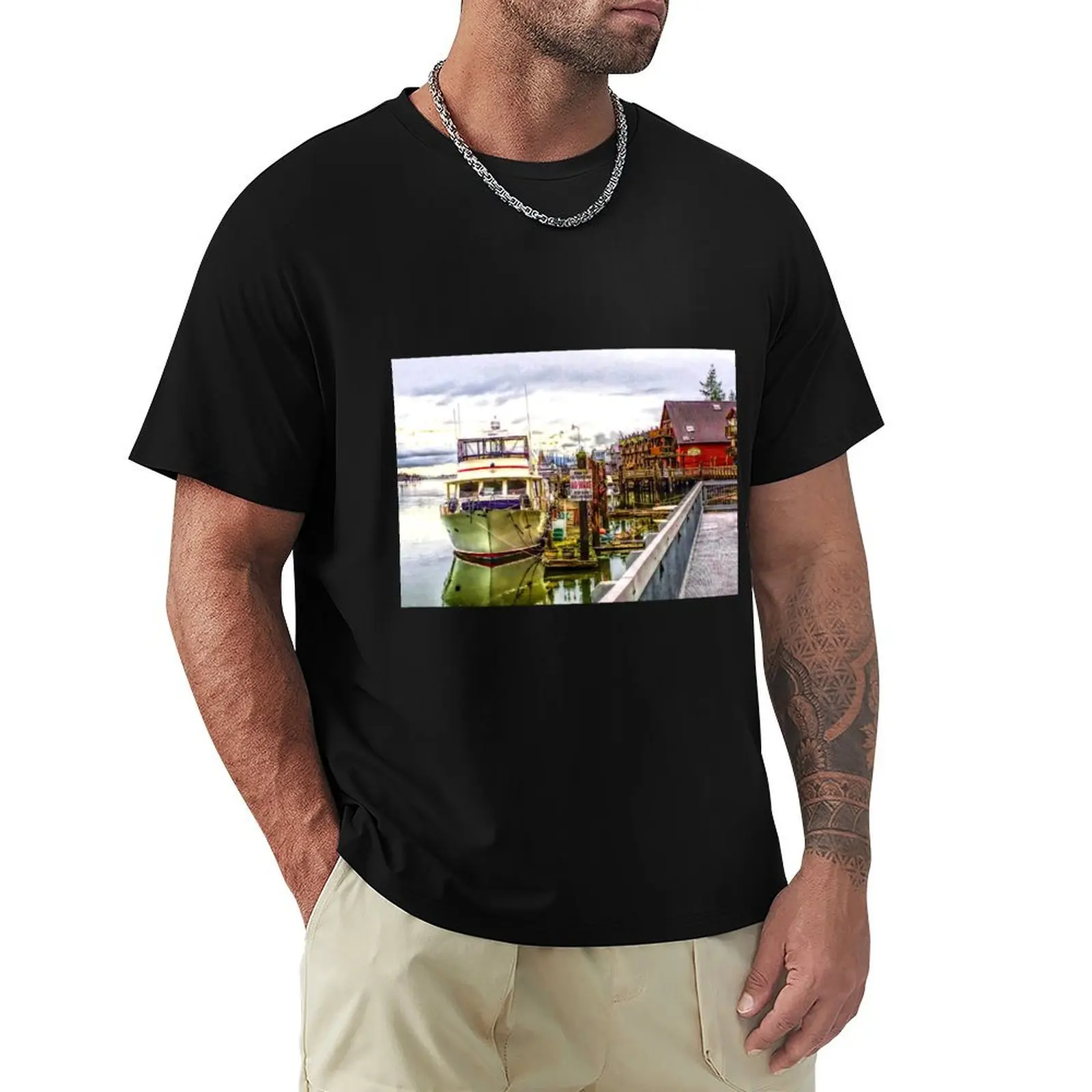 Boats on the La Conner Waterfront T-Shirt man t shirt cotton high quality T-Shirt