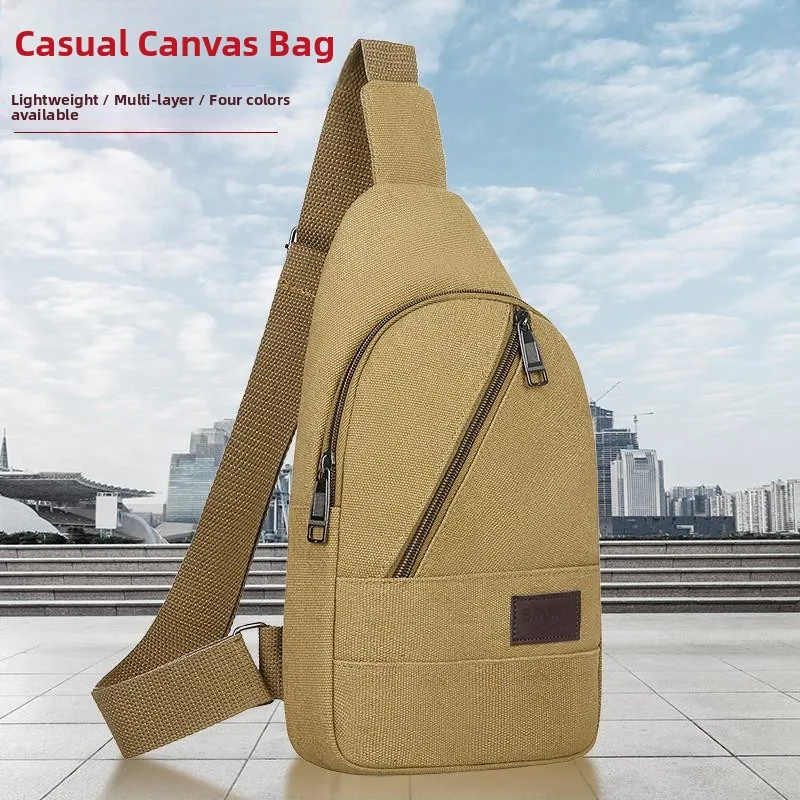 Men's Sports Canvas Crossbody Bag Multifunctional Casual Chest Bag Single Shoulder Bag Korean Style Leisure Small Backpack