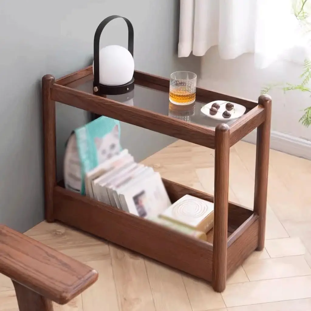 Side Tables Bedroom Solid Wood Side Table Sofa Side Cabinet Side Cabinet With Wheels Mobile Coffee Table Double Layer Storage