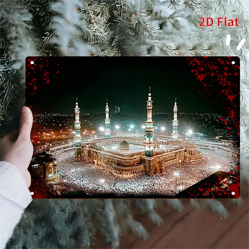 CIFBUY Vintage Mecca Holy Mosque Night Aluminum Wall Art Waterproof Durable Metal Sign Home Kitchen Bedroom Living Room Decor