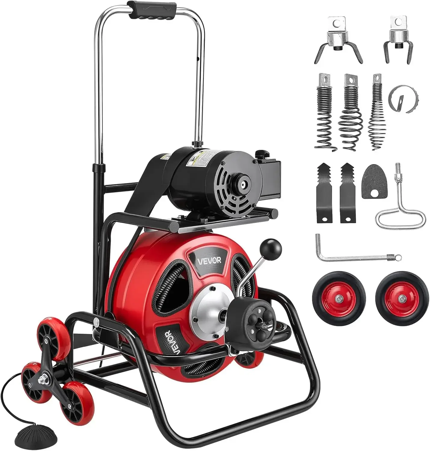 VEVOR Drain Cleaner Machine 100 FT x 1/2 Inch, Auto Feed Sewer Snake Auger, Portable Drain Cleaning Machine with Climbing Wheels
