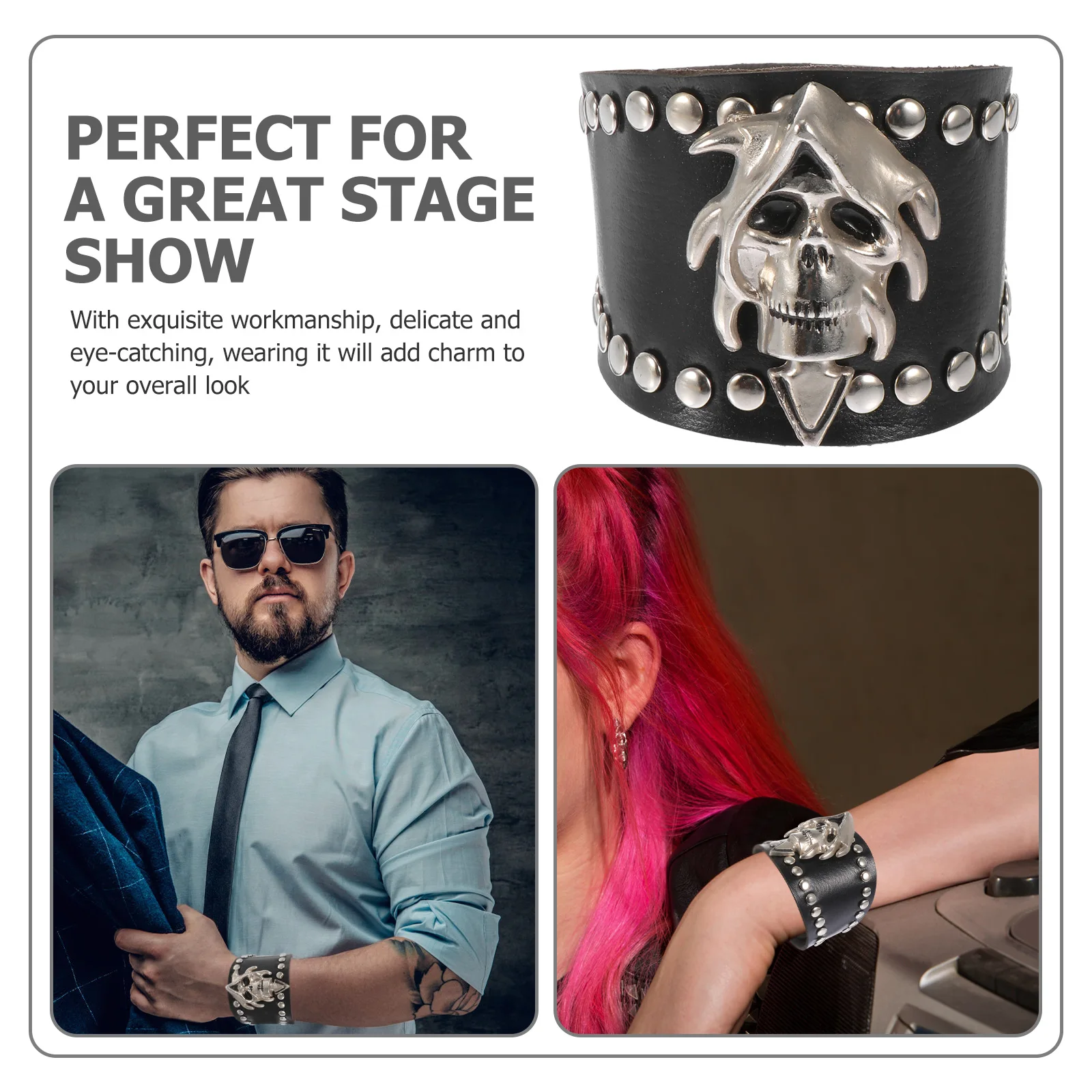 

Punk Handband Good Quality Materials Bracelet Skull Wrist Chain Durable Style Metal Pattern