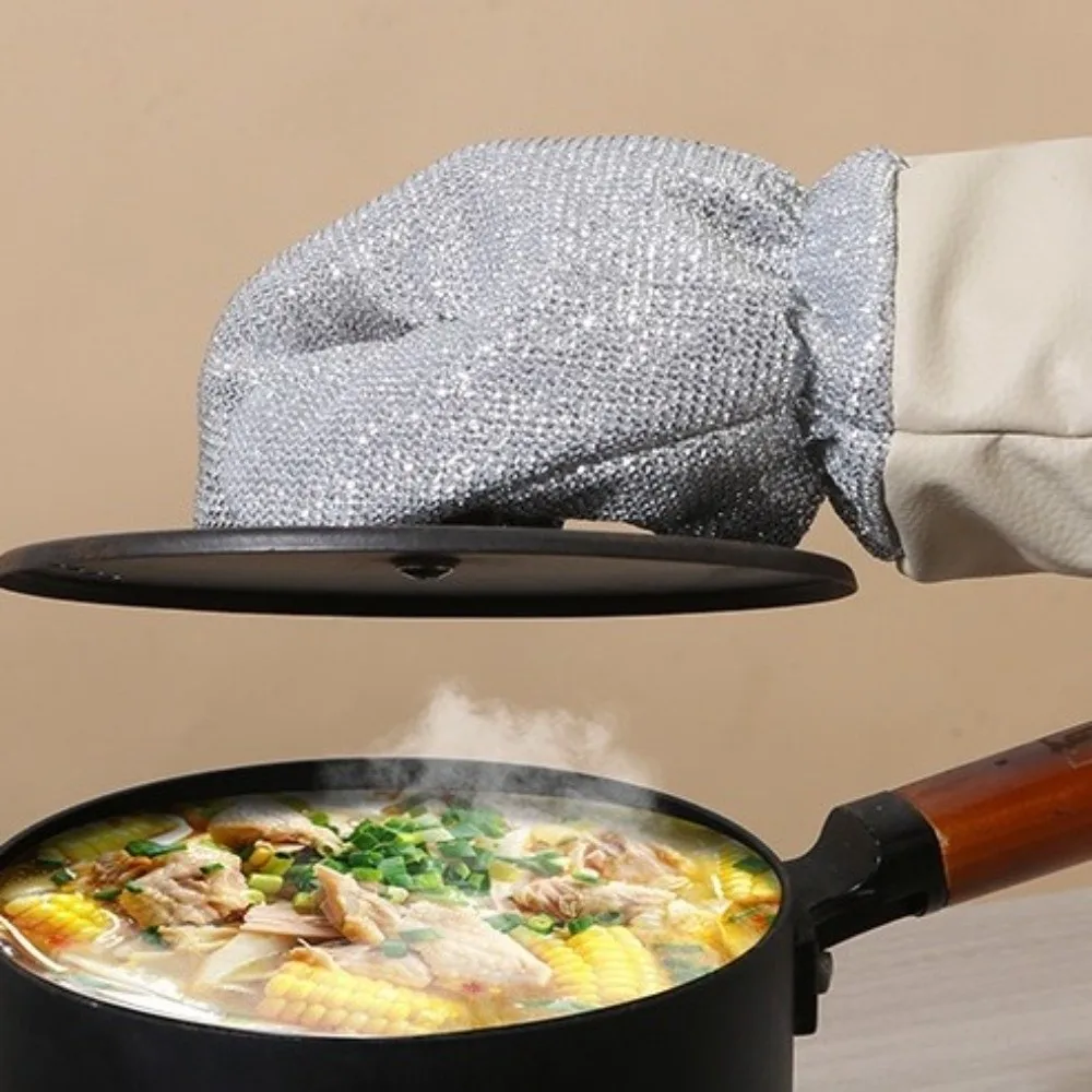 

2 пары удлиненных серебряных проволочных перчаток, утолщенные перчатки для удаления пятен, мытья посуды, износостойкие кухонные перчатки для удаления масла