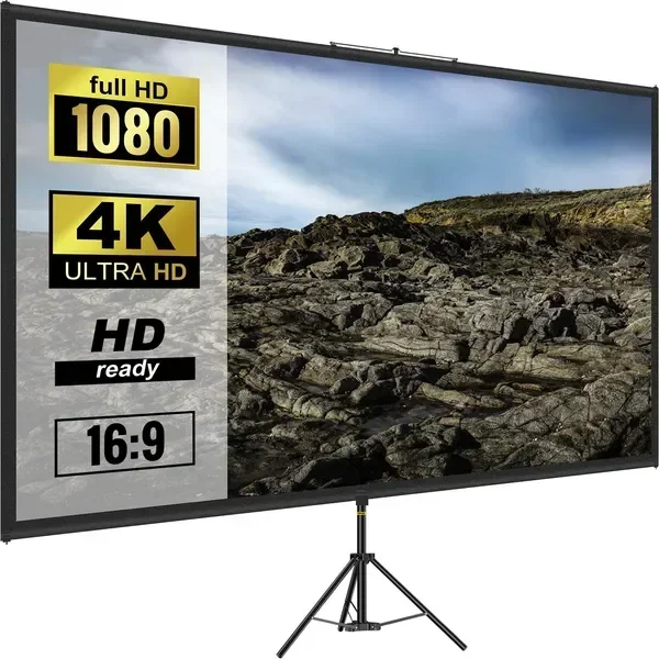 Tripod Projector Screen with Stand 80 inch 16:9 4K HD Projection Screen Stand Wrinkle-Free Height