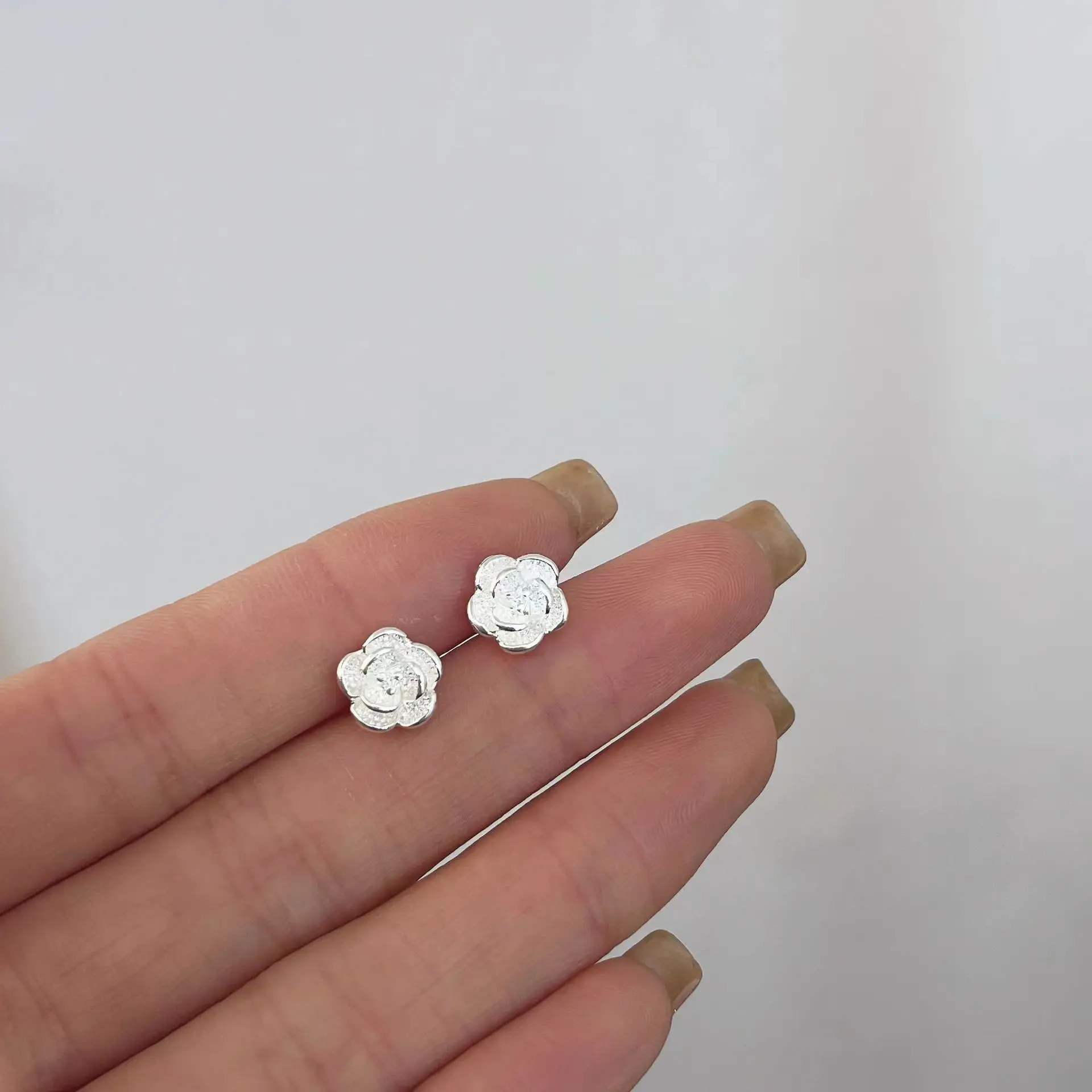 Simple Silver Color Alloy Flower Stud Earrings Fashion Earring For Women Trendy Jewelry Dropshipping Gift Accessories