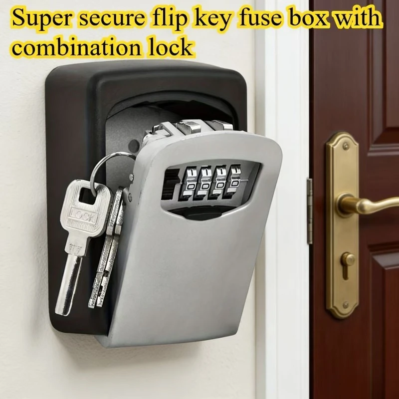 

1pc Heavy Duty Combination Lock Key Safe Fireproof Anti-Theft Flip Cover Design Wall Mounted aluminium Plastic Key Storage Box