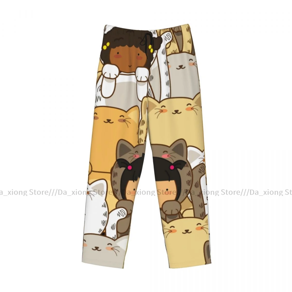 Men\'s Sleepwear Loose Sleep Pants Pajamas Lucky Cats Long Lounge Bottoms Casual Homewear