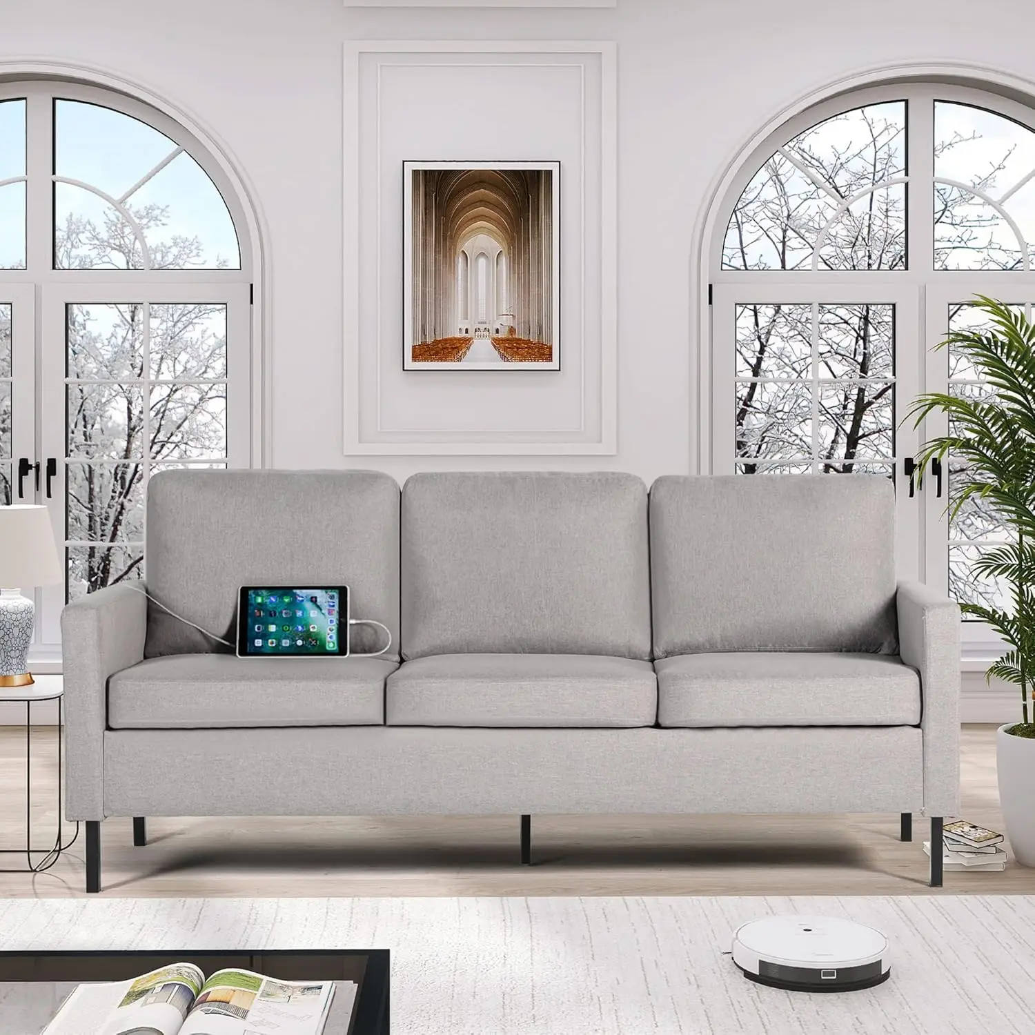 Modern Comfy Couch with USB, Small Couches for Living Room Apartment Bedroom Small Spaces, Office Couch