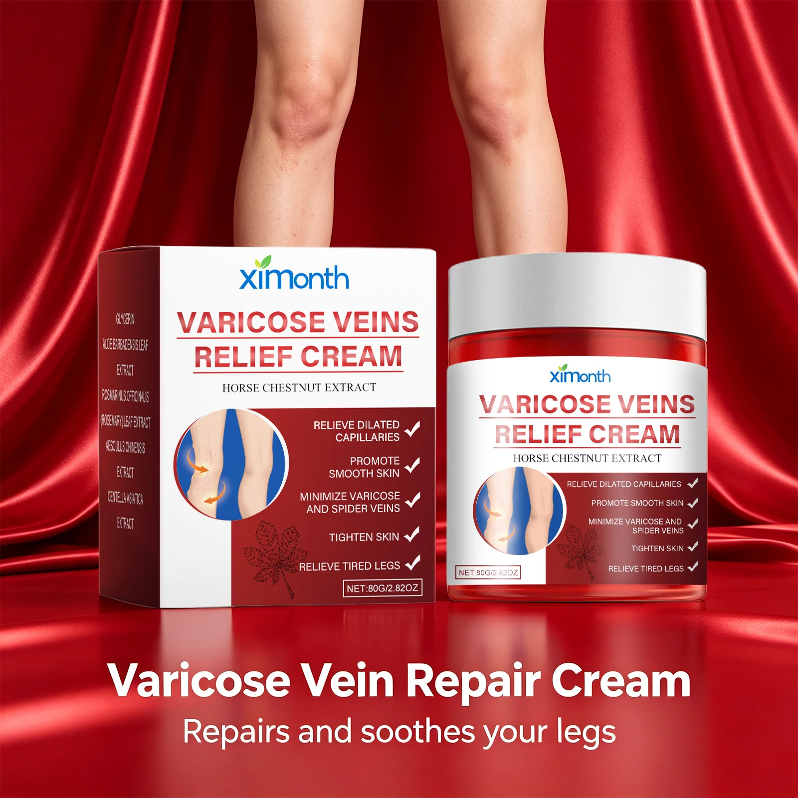 Varicose Veins Relief Cream Relieve Tired Legs, Minimize Spider Veins & Capillary Dilation, Smooth Skin Body Massage Cream - view 4