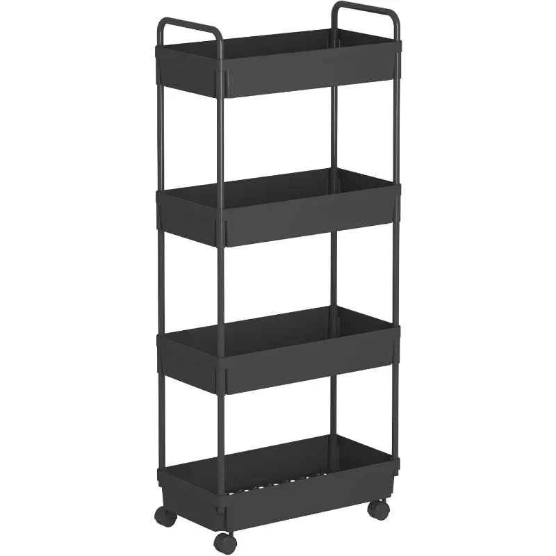 Rolling Storage Cart 4 Tier Organizer Mobile Shelving Unit Storage Rolling Utility Cart with Wheels for Kitchen Bathroom Laundry