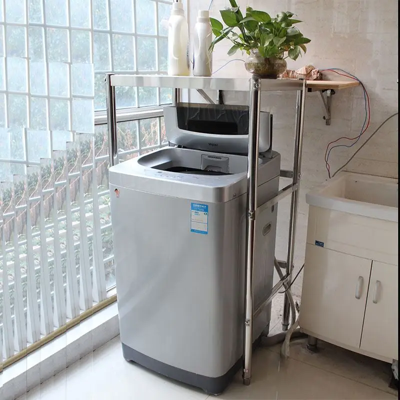 Stainless Steel Laundry Basket Storage Rack Balcony Thickened Flip Cover Washing Machine Upper Storage Rack Single Layer Grou...