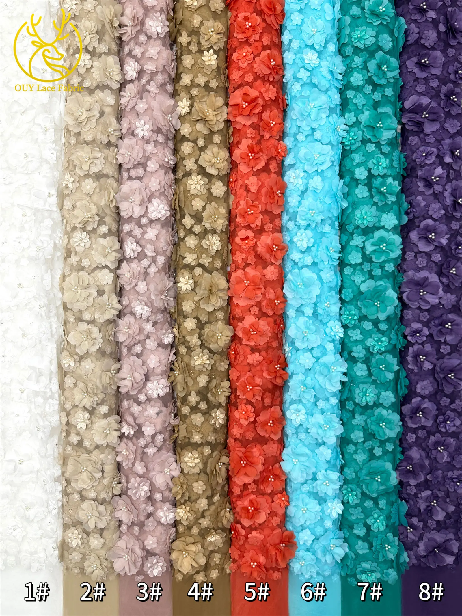 3D Französische Blumenperlen-Spitze 2026 Afrikanische Pailletten-Spitze Nigerianischer Tüll-Netzstoff für Hochzeitskleider 5 Yards – Detail 3