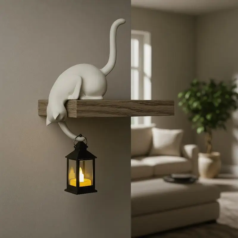 Funny 3D Printed Cat Inverted Hanging Ornament Hook Cute Cat Figurine Hook For Pet Lover Keys Home Organization And Decor
