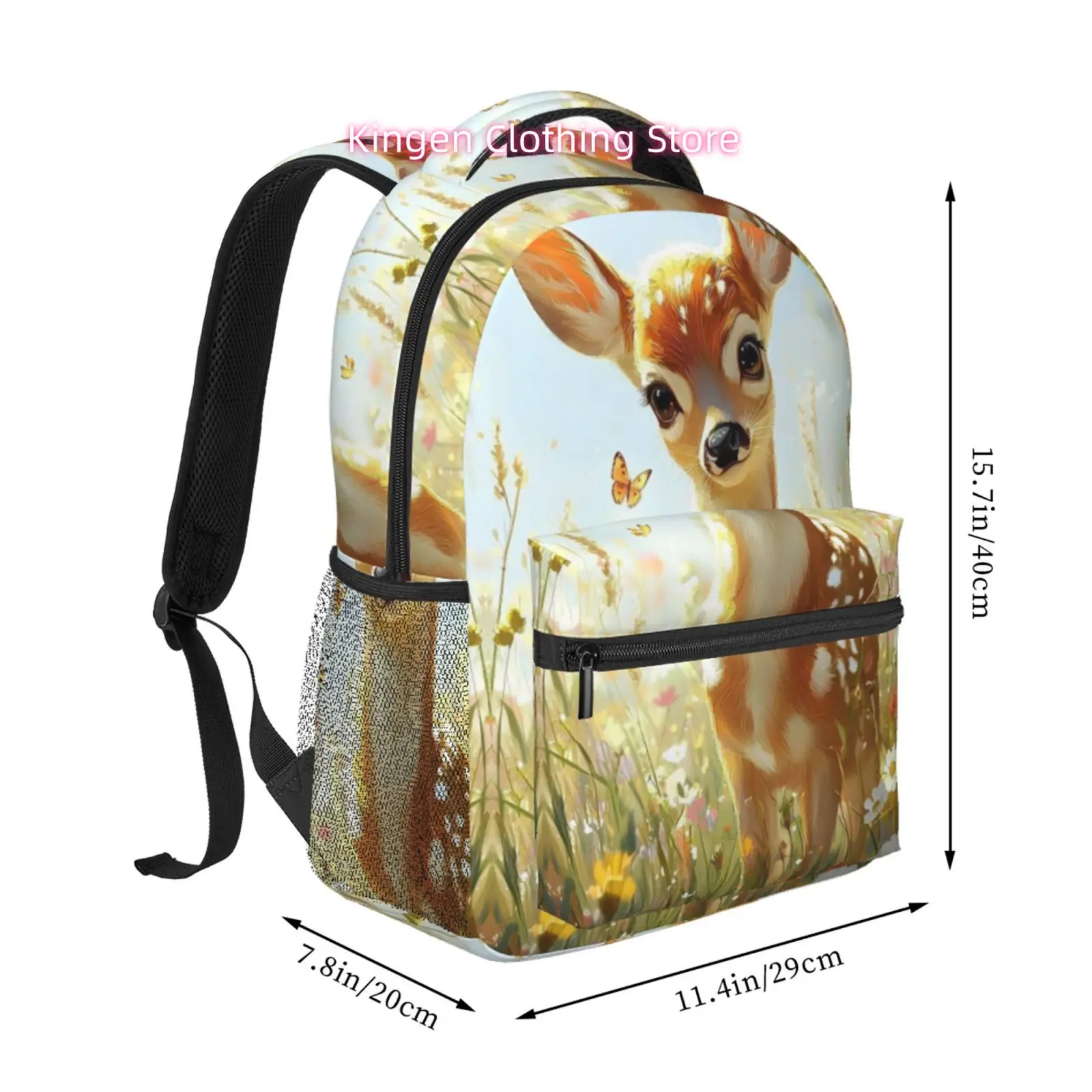Sunlit Deer in Wildflower Meadow Print Backpack, Oxford Cloth, for Women Short Trips And Travel