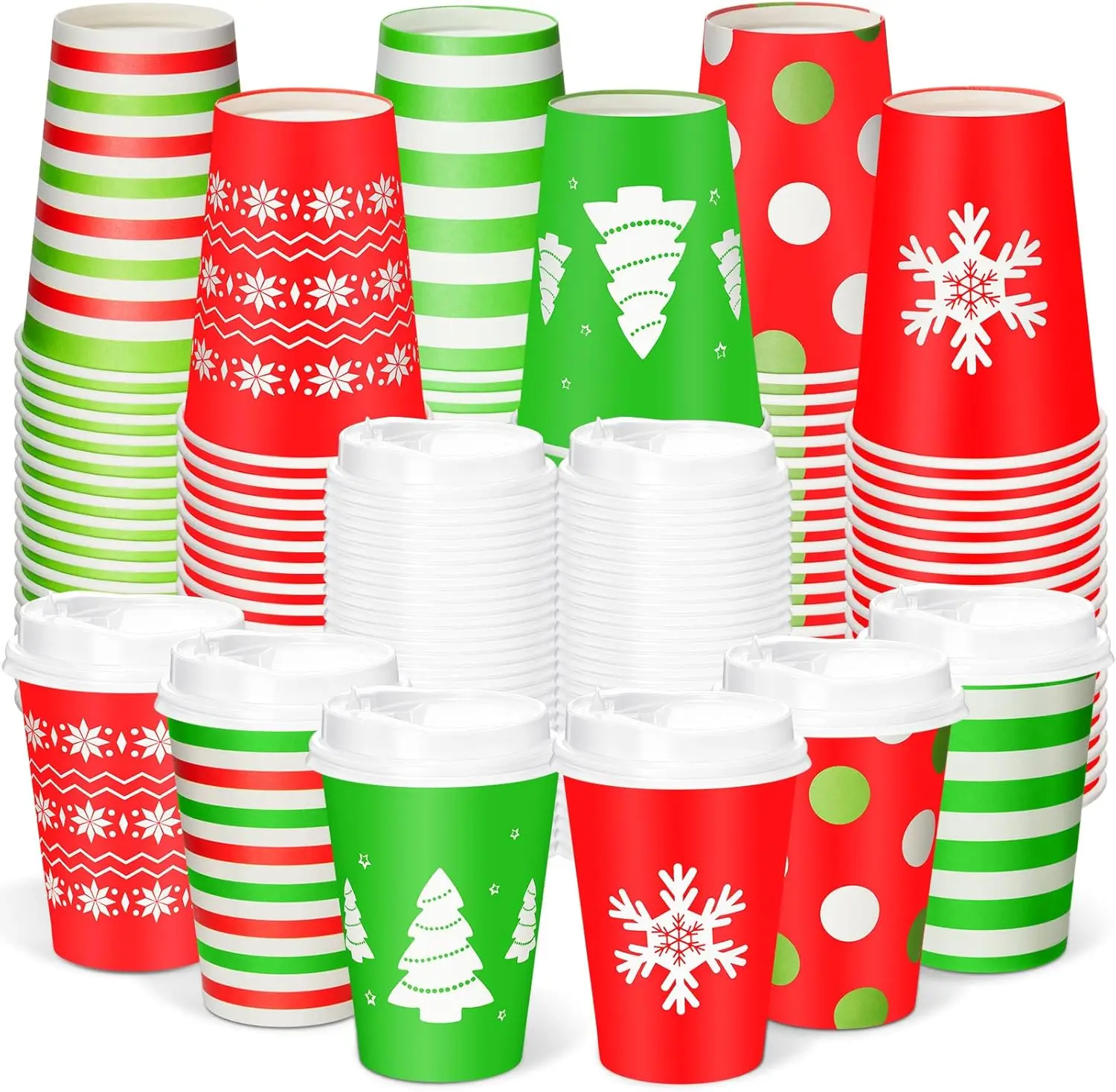 

60 Sets Christmas Disposable Coffee Cups with Lids 12 oz Snowflake Paper Cups Xmas Hot Cocoa To-go Coffee Mug for Hot Co