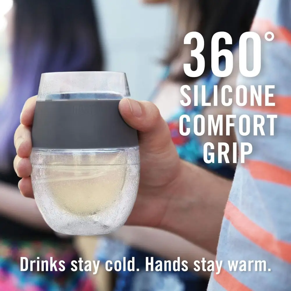Double Wall Insulated Plastic Wine Cooling Cups Set of 2 with Gel, 8.5 oz Grey - view 4