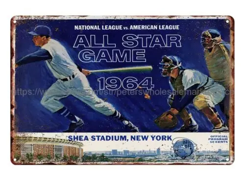 vintage wall decor 1964 baseball  Program tin sign sign