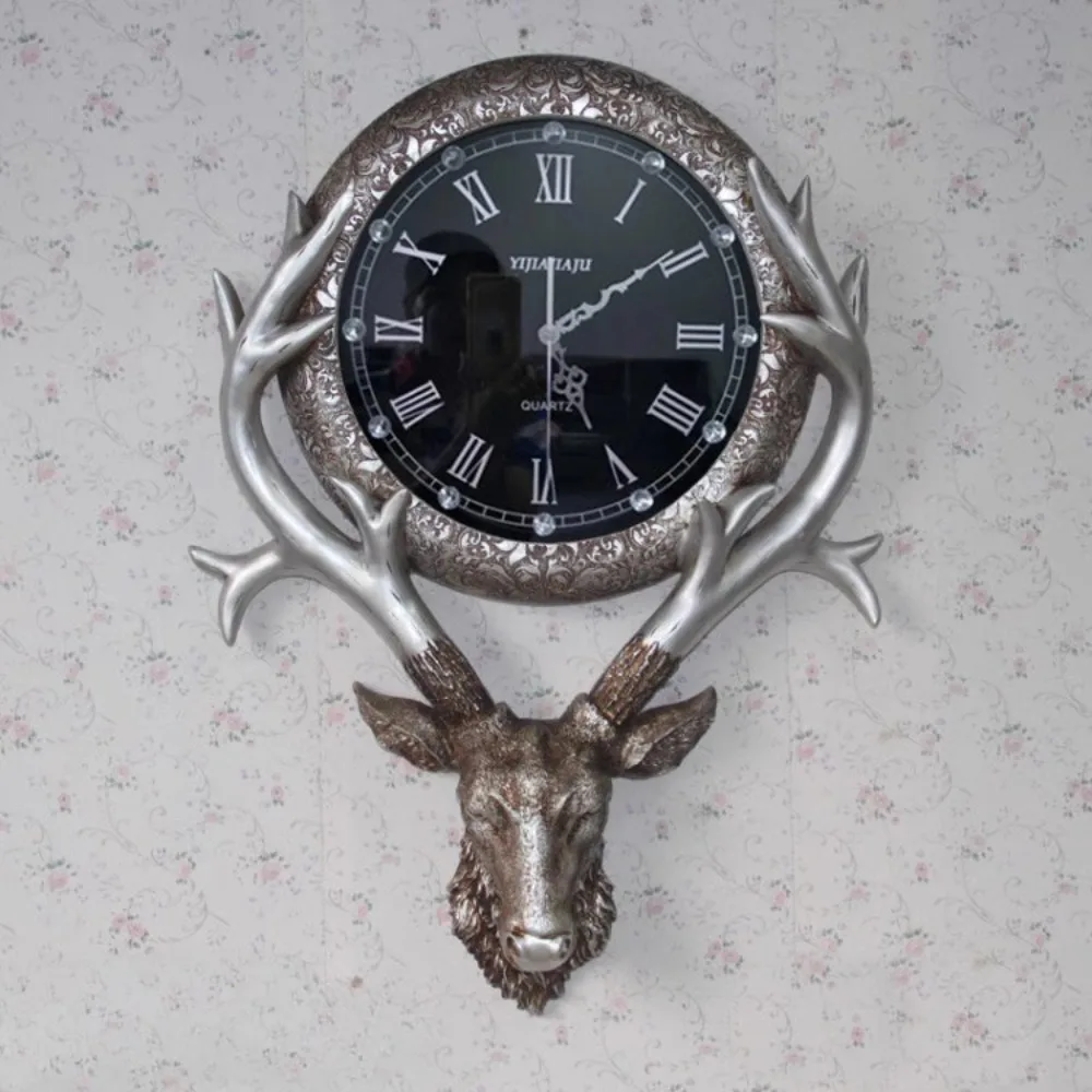 American Watch Deer Head Wall Clock European Creative Living Room Atmosphere Nordic Home Fashion Personality New Chinese Quartz