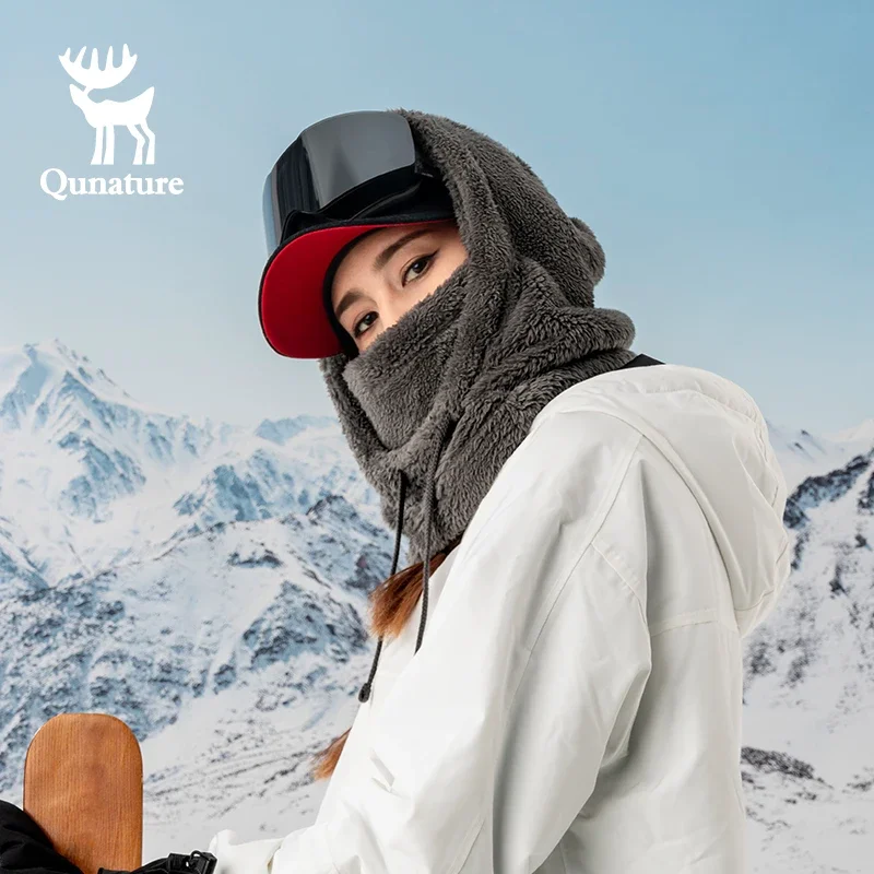 Qunature Thermal Cycling Cap Ski Balaclava Winter Windproof Cap Skiing Outdoor Hood Cap Cold Padded Hood Beanies Plush Warm Hat