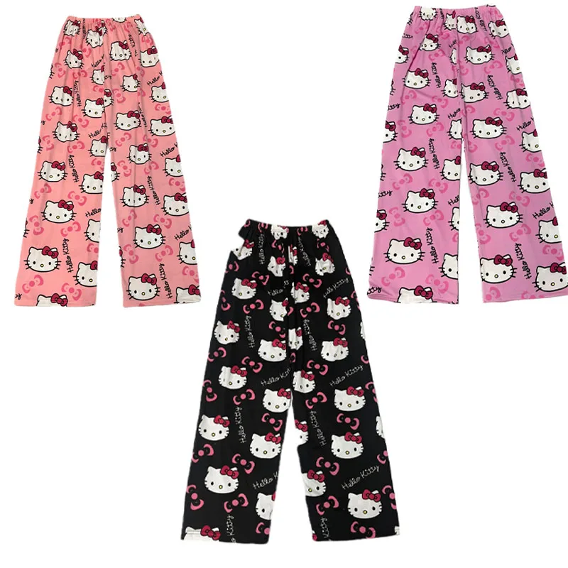 

Anime Hellokitty Summer Thin Pajamas Pants Sanrio Cartoon Ladies Fashion Household Pajama Pants Summer Air-Conditioned Pants