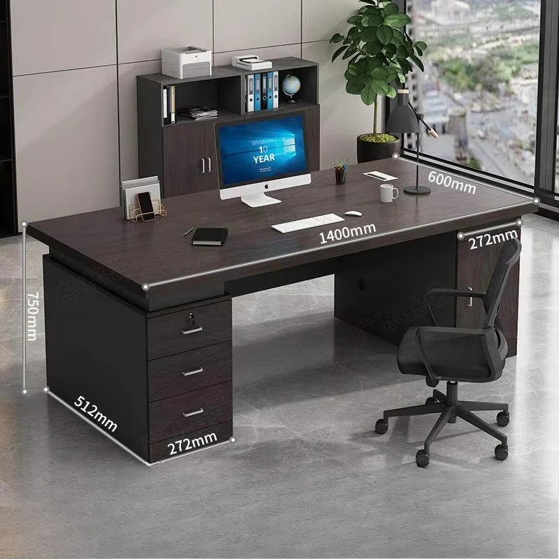 #Modern Office and Home Writing Corner Study Solid Wood Double Desk Bookshelf Office Desk Multiple Storage Drawers