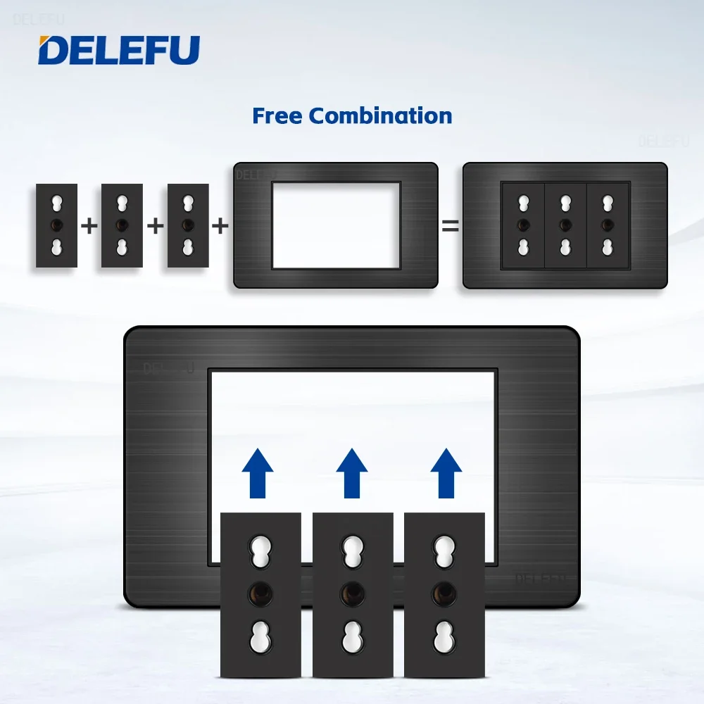 DELEFU- Italian standard switch socket Stainless steel Black panel series Computer USB Type C wall power socket