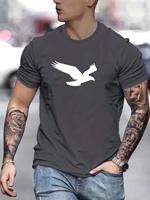 Men's Summer Loose Size 100% Cotton Eagle Pattern Printed Round Neck Short Sleeve Breathable Casual Fashion T-Shirt T-shirt Top