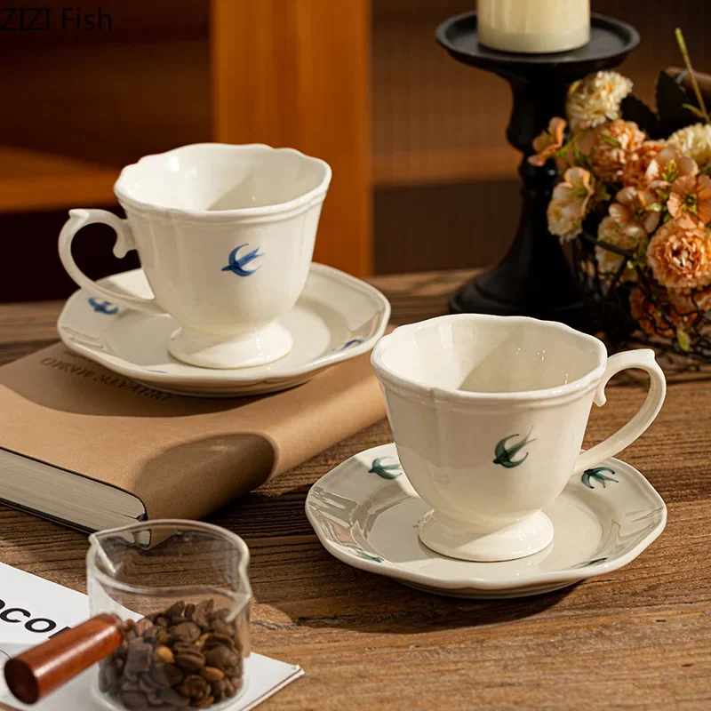Creative Swallow Pattern Porcelain Cup&saucer Swallow Painted Coffee Mug Dining Table Milk Mugs Afternoon Tea Teacup Juice Cup