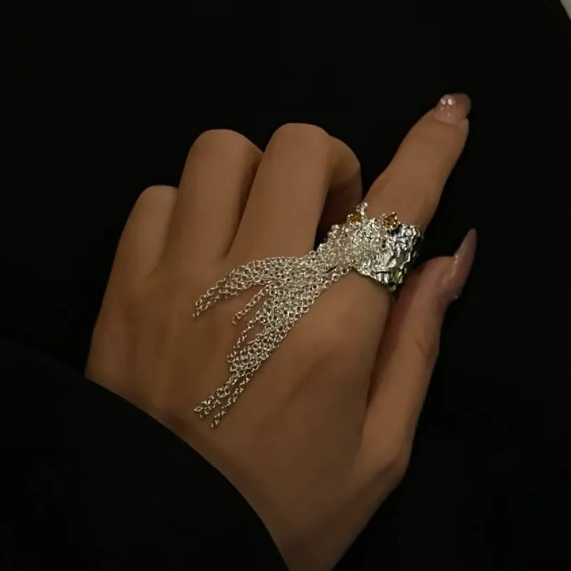 Anillo ajustable de cadena de Metal Irregular para niñas, anillo de dedo índice personalizado de moda de estilo europeo y americano, accesorios de boda