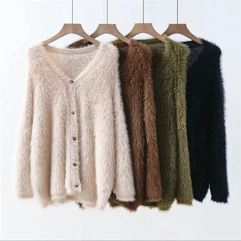 Imitation mink fur sweater jacket for women in autumn and winter loose soft sticky warm versatile lazy cardigan sweater top