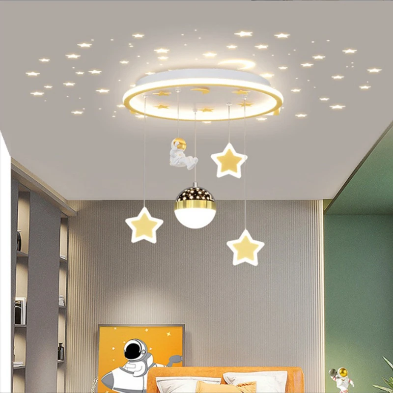 Quarto moderno Teto Lâmpada Astronauta Estudo Sala de Jantar Lustre Criatividade LED Inteligente Decoração Interior Lâmpadas