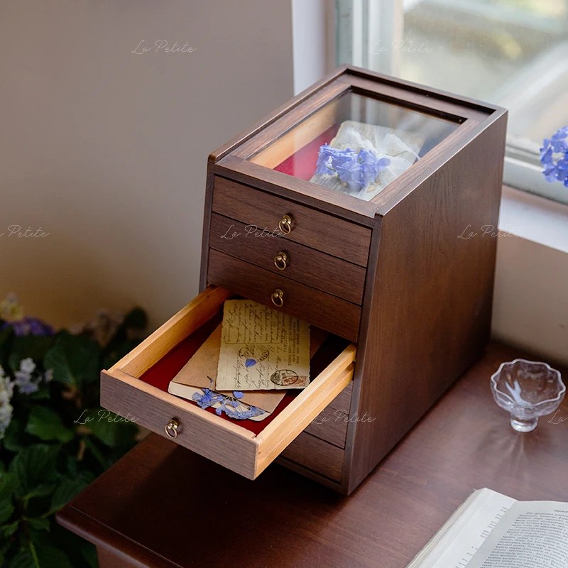 Vintage Jewelry Storage Box Multi-Layer Drawer Display Organizer for Rings Earrings Necklaces Stainless Steel Frame   Tray