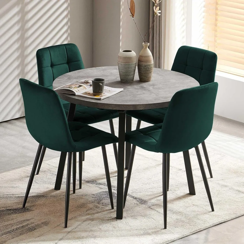 5 Pieces Industrial 37 Inch Grey Engineered Wood Round Dining Table Set, Kitchen Table and Chairs for 4 Person, Space Saving