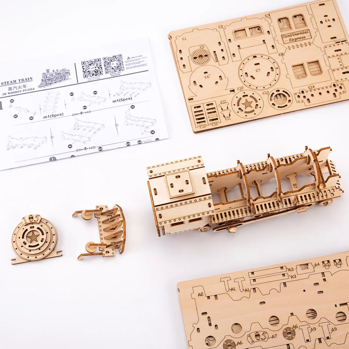 Steam Train Wooden Three-dimensional Puzzle 3D Retro Mechanical Model Assembled Building Blocks Toys Gifts